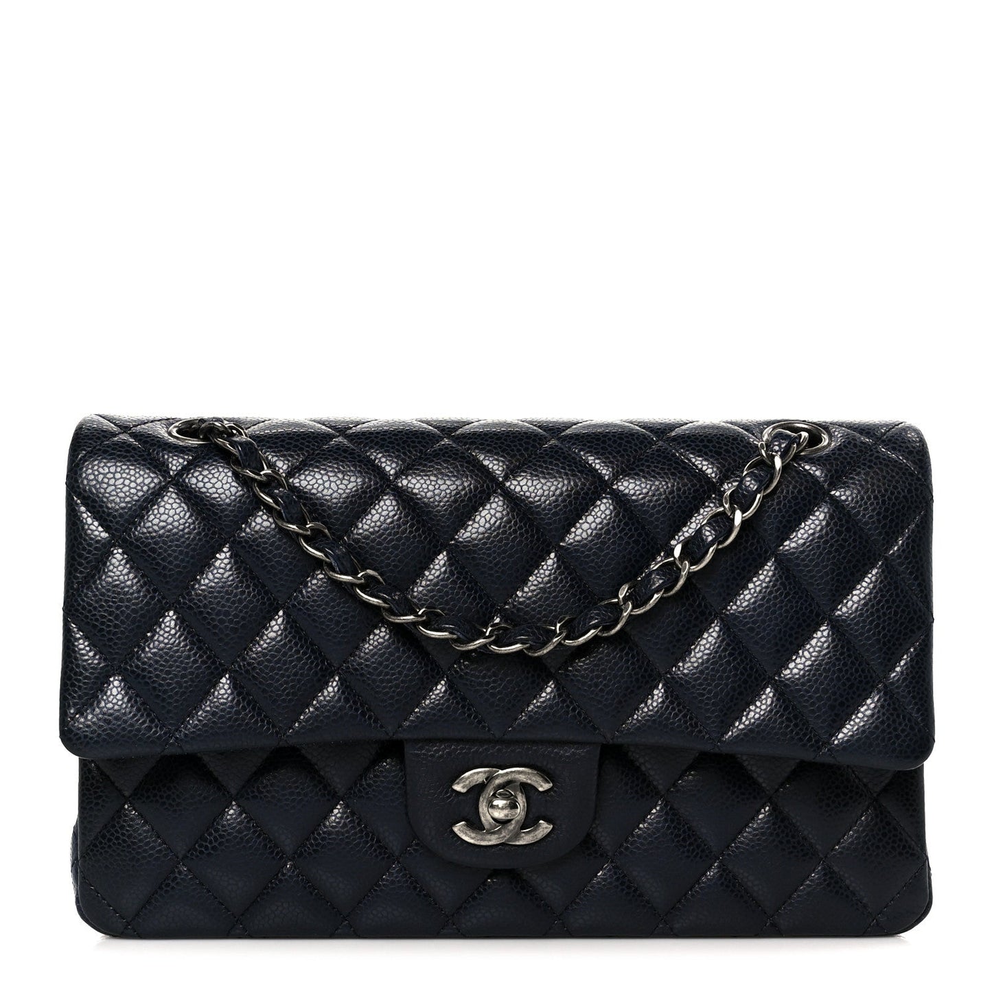 Caviar Quilted Medium Double Flap Navy
