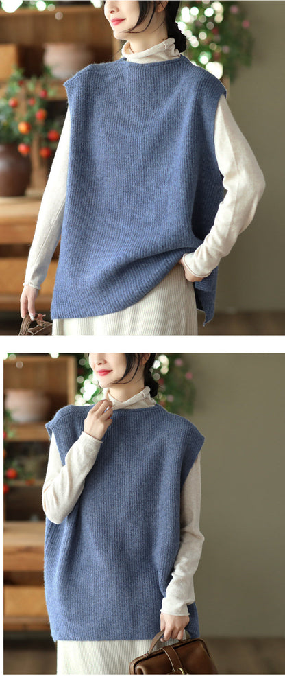 Temperament Loose Sleeveless Pullover Vest Literary Solid Color Vest