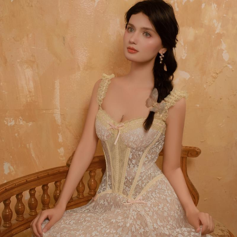 French Coquette Lace Corset Long Dress | Girly Elegant Slip Mini Dress
