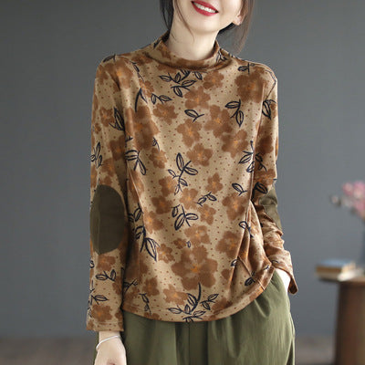 Artistic Print Knitted Vintage Floral T-Shirt