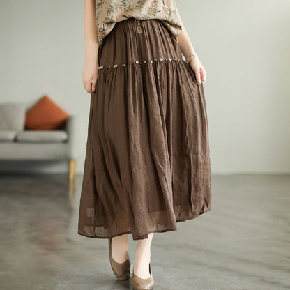 Literary High Waist Double Layer Tencel Linen Stitching Slim Skirt
