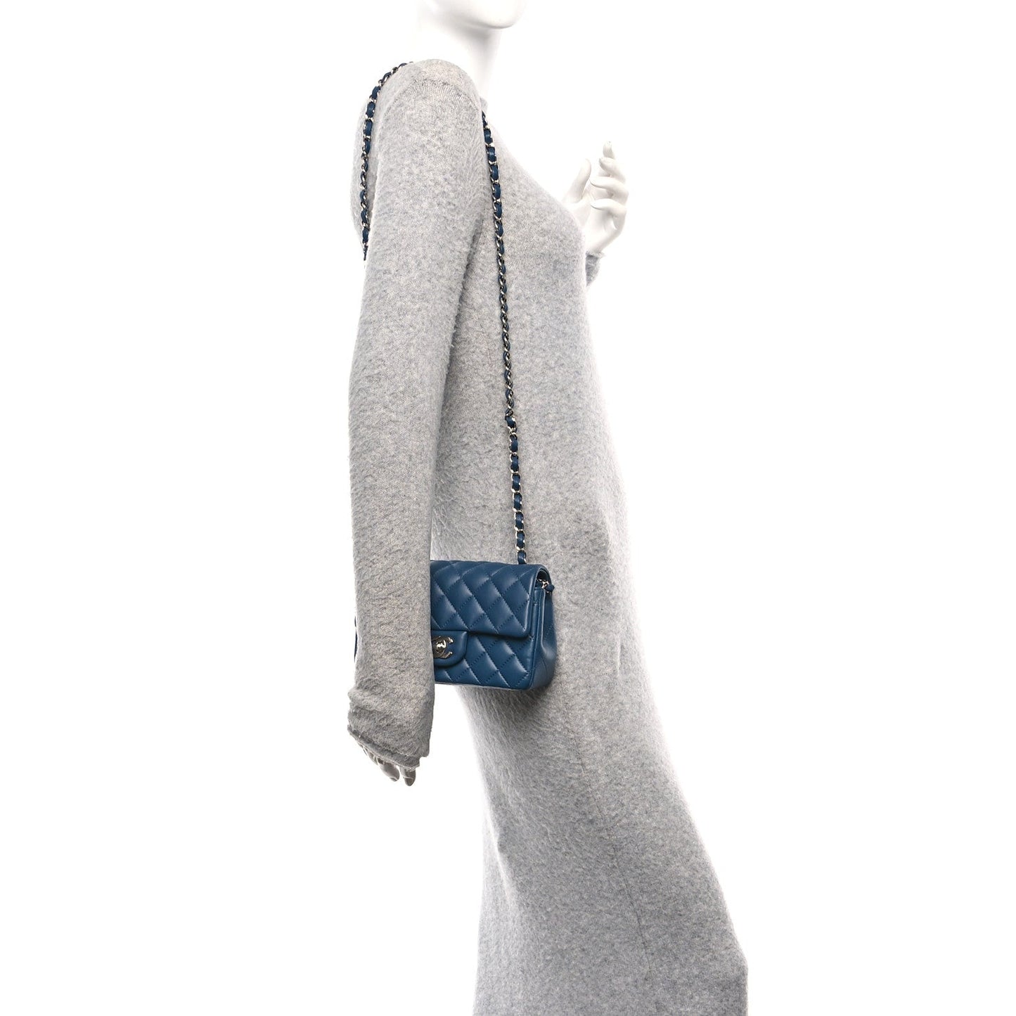 Lambskin Quilted Mini Rectangular Flap Blue