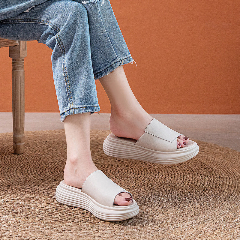 2022 Flat Leather Solid Slippers For Women