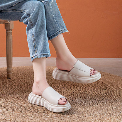 2022 Flat Leather Solid Slippers For Women