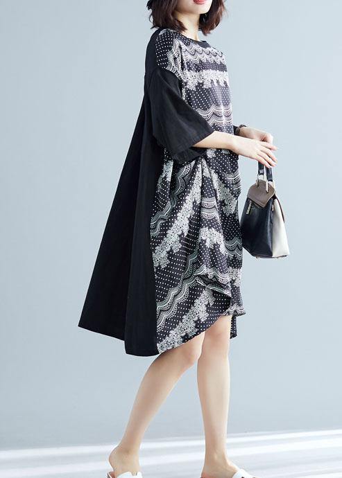 100% patchwork cotton clothes For Women Sleeve black prints cotton Dresses summer