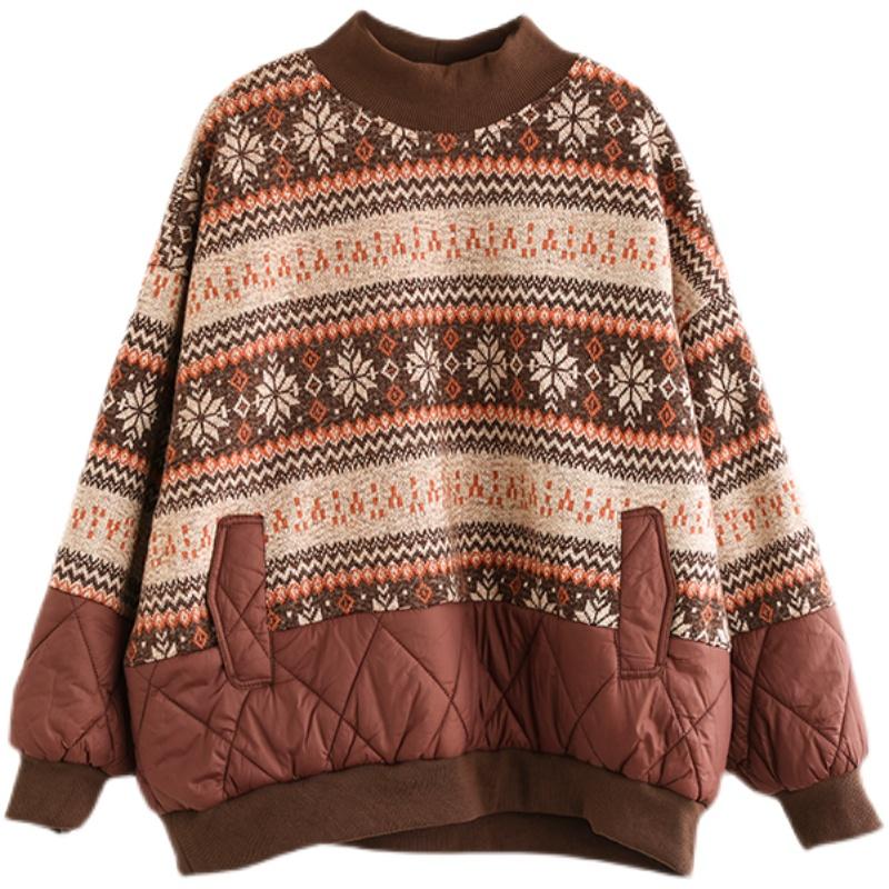 Winter Floral Retro Ethnic Loose Cotton Padded Sweater