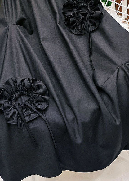 Classy Black Elastic Waist Cinched Cotton Skirt Spring