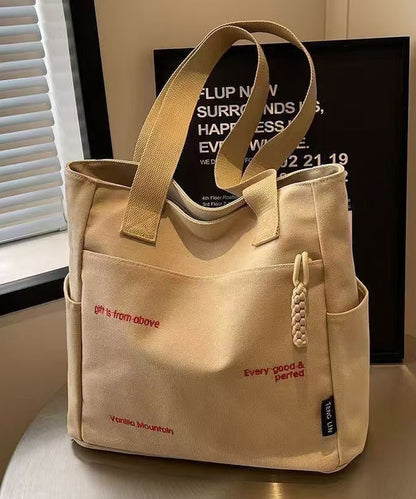 Boutique Brown Letter Embroidery Solid Durable Canvas Shoulder Bags