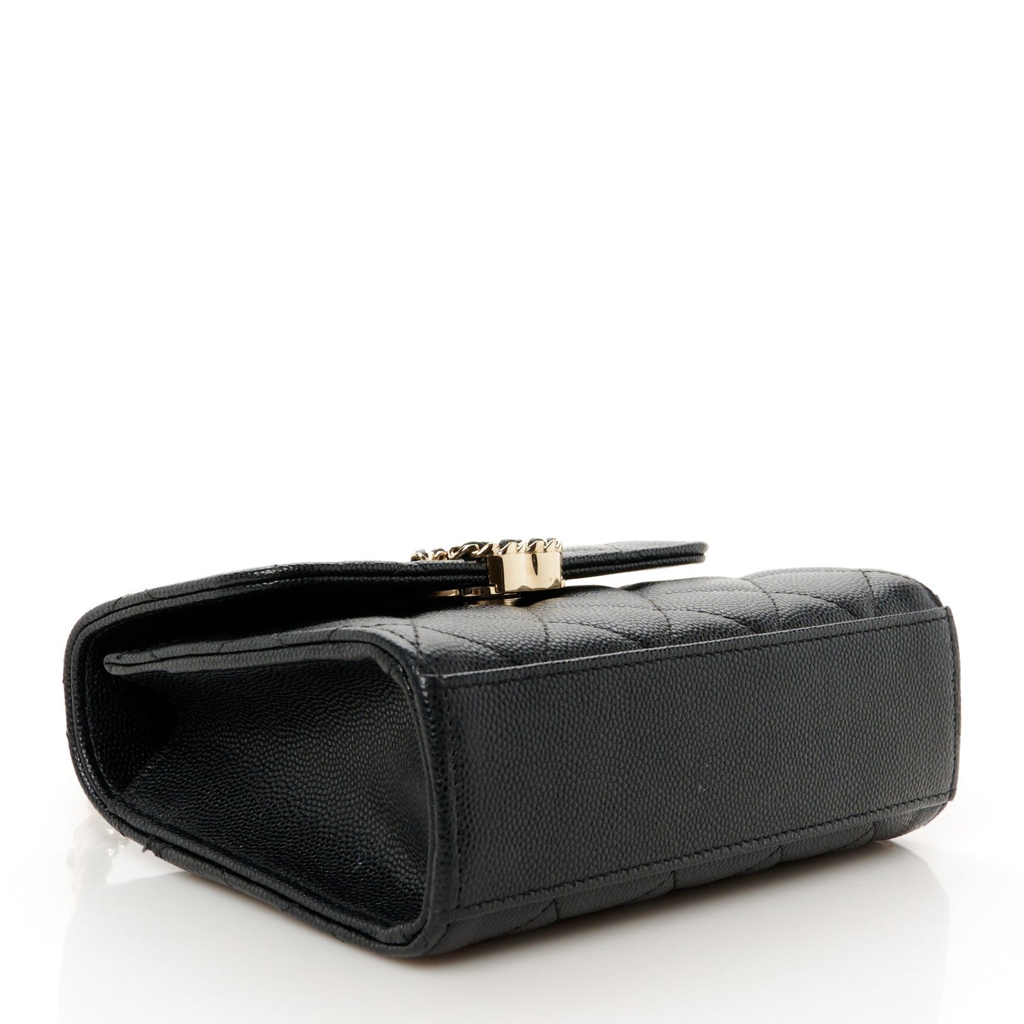Caviar Quilted Double Chain Top Handle Flap With Chain Black