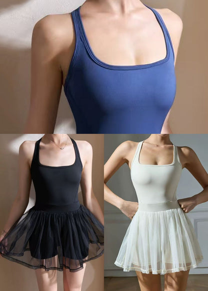 Fashion White High Stretch Sports Mini Dress One Piece Workout Suit