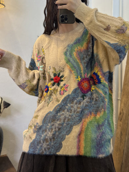 Autumn Women Floral Loose Sweater