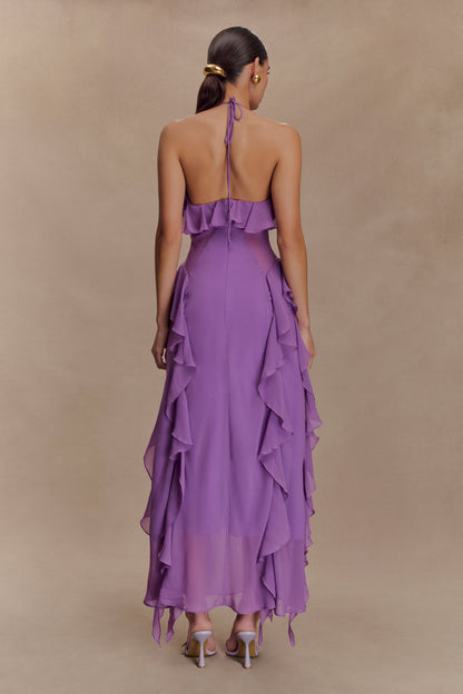 Sexy Sleeveless Halter Wooden Ear Chiffon Dress