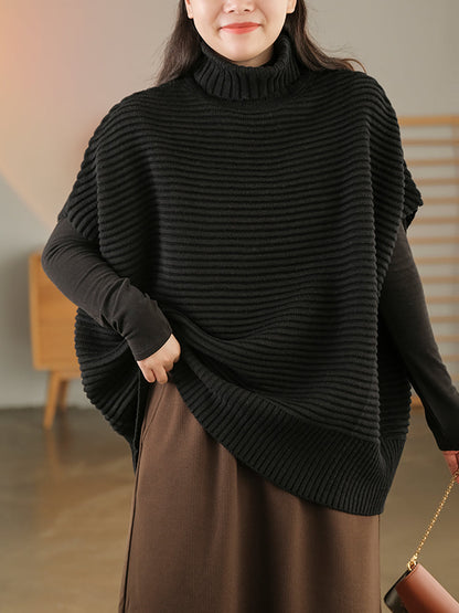Women Turtleneck Half Sleeve Loose Pullover Sweater