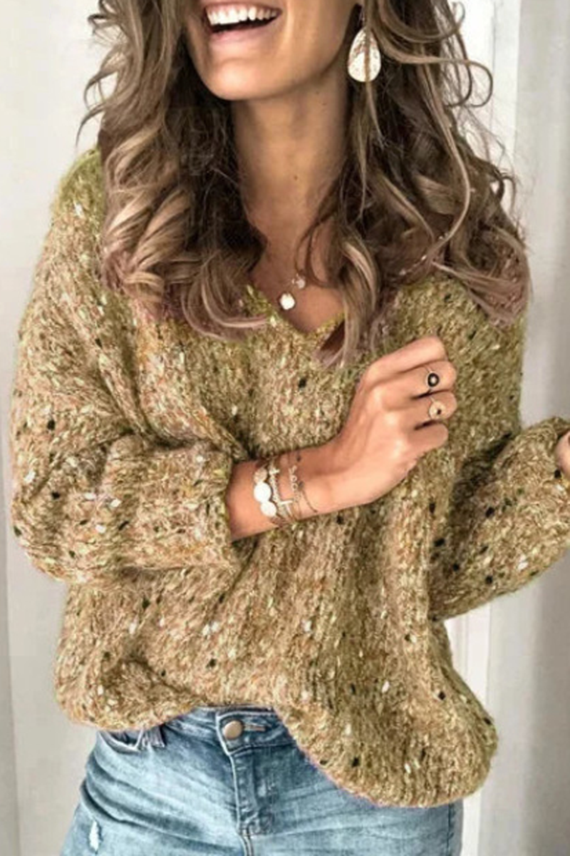 Solid Color Casual V-Neck Sweater