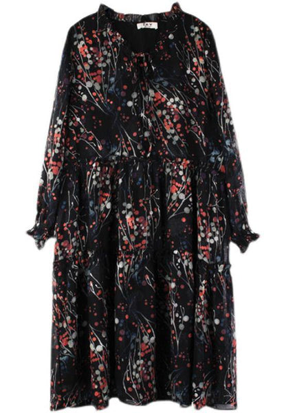 Beautiful Black Yellow Print Bow Party Summer Chiffon Dress