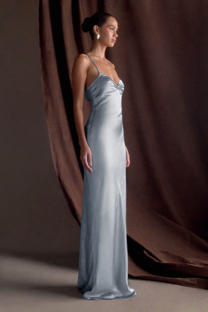 Lilly Sweetheart Satin Maxi Dress - Frosted Blue