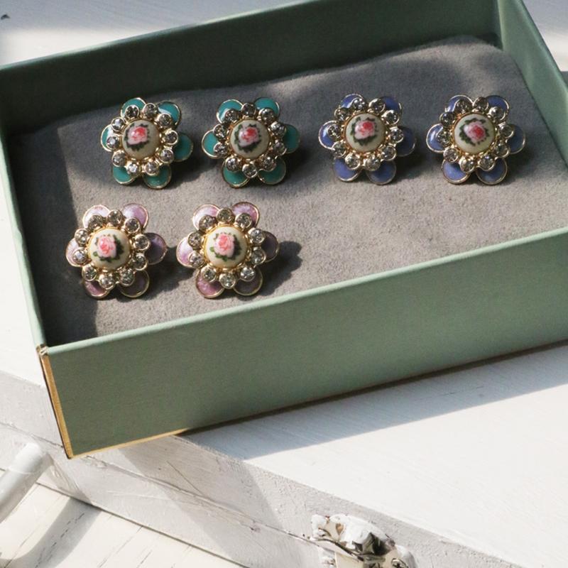 Women Rhinestone Retro Rose Earrings