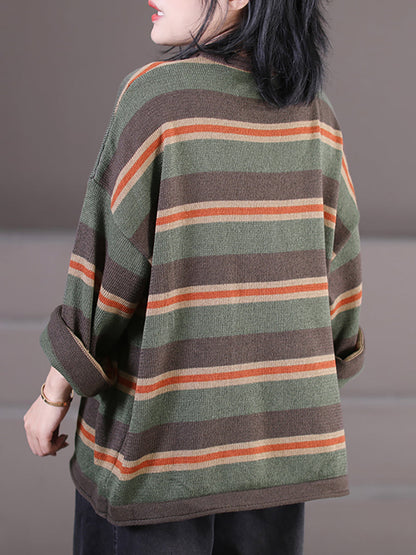 Women Striped O-Neck Loose Sweater