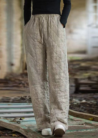 Vintage Oatmeal Plaid Tie Dye Pockets Cotton Filled Straight Pants