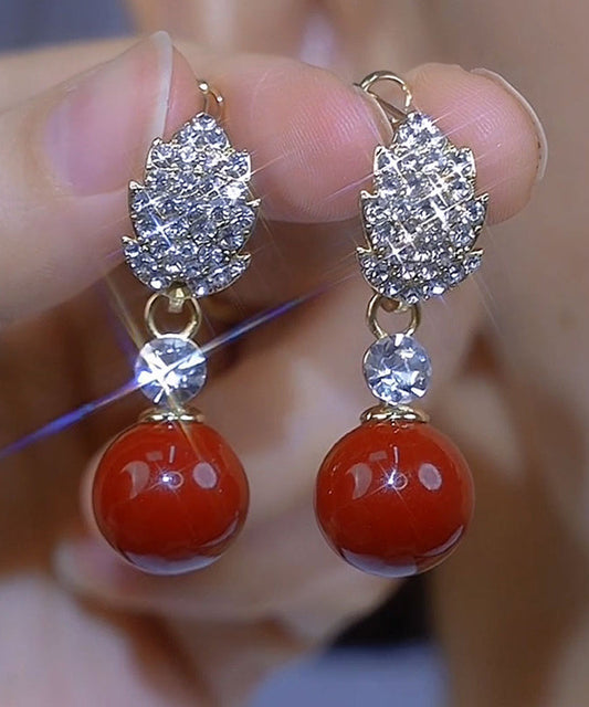 Fashion Champagne Copper Alloy Zircon Pearl Drop Earrings