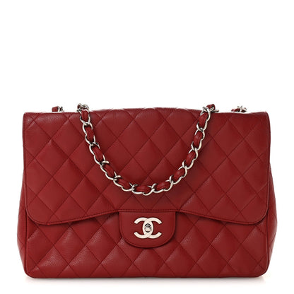 Caviar Quilted Jumbo Single Flap Dark Red