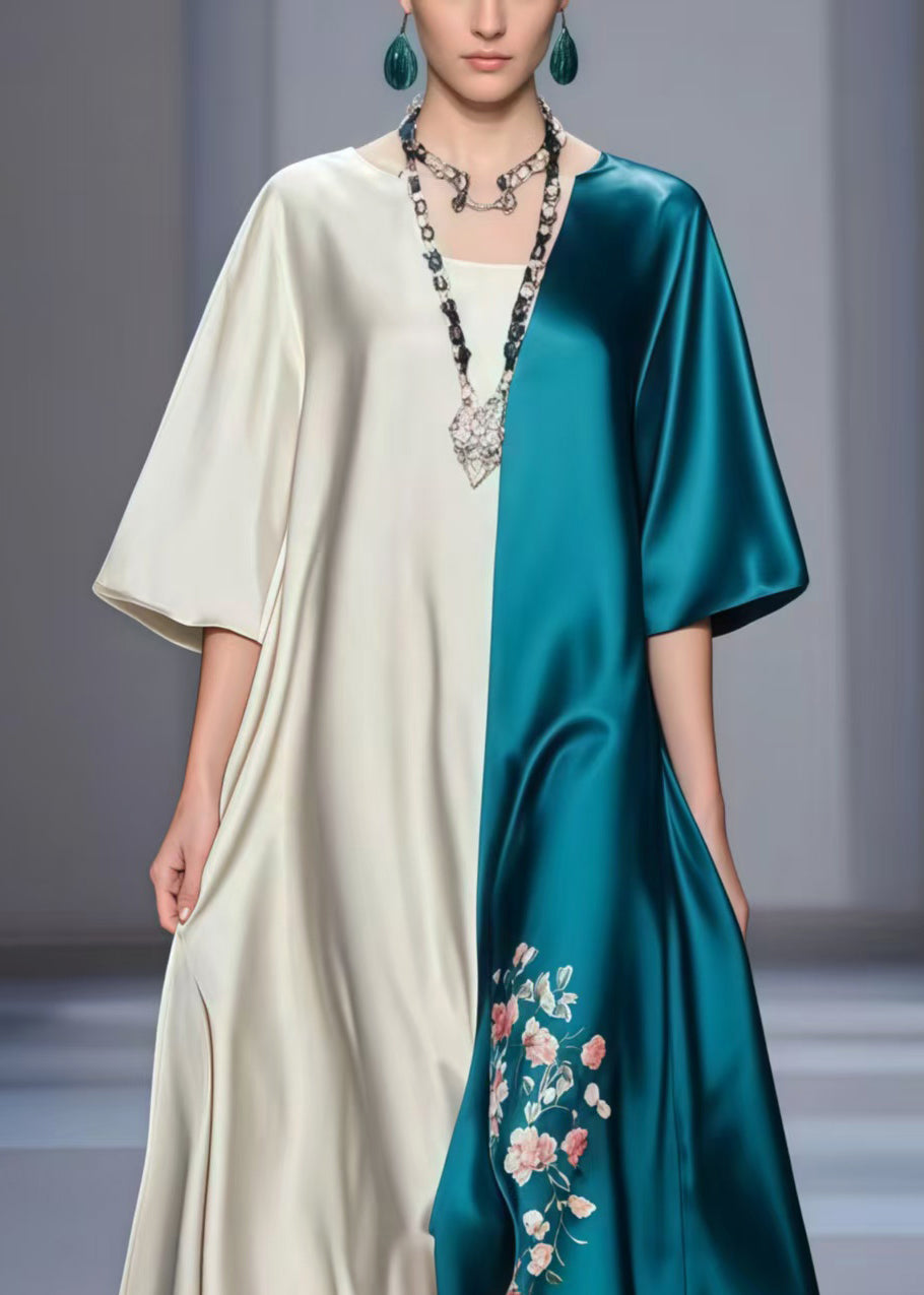 Chic Colorblock Oversized Patchwork Silk Maxi Dresses Summer