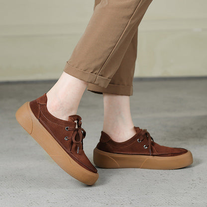 Autumn Retro Solid Leather Flat Casual Shoes