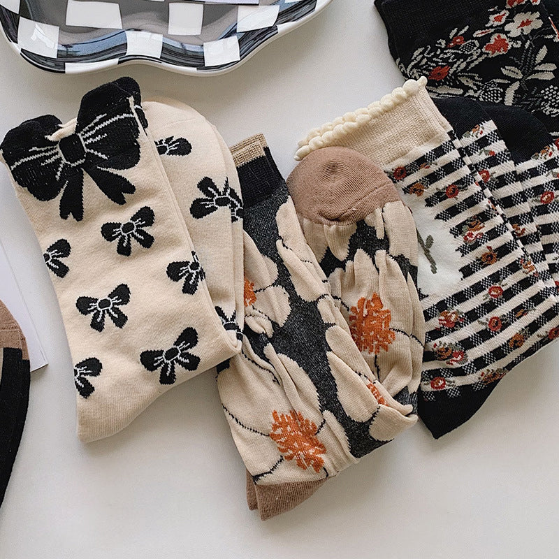 5 Pairs Women Pure Cotton Japan Style Socks