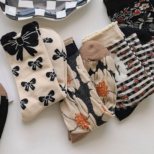 5 Pairs Women Pure Cotton Japan Style Socks