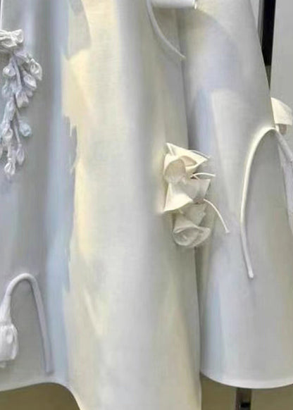 Fashion White Wrinkled Floral Decorated Skirts Summer