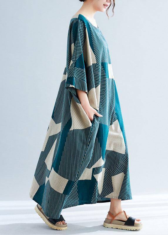 Classy green asymmetric linen dresses o neck Maxi summer Dress