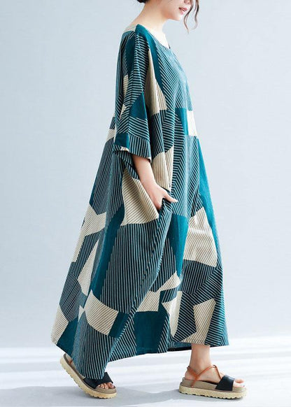 Classy green asymmetric linen dresses o neck Maxi summer Dress