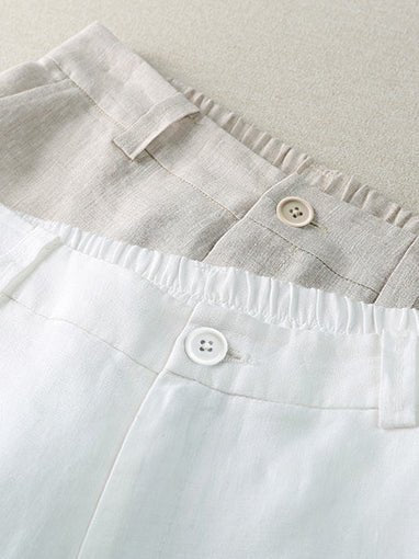 Loose Linen High Waist Solid Straight Trousers