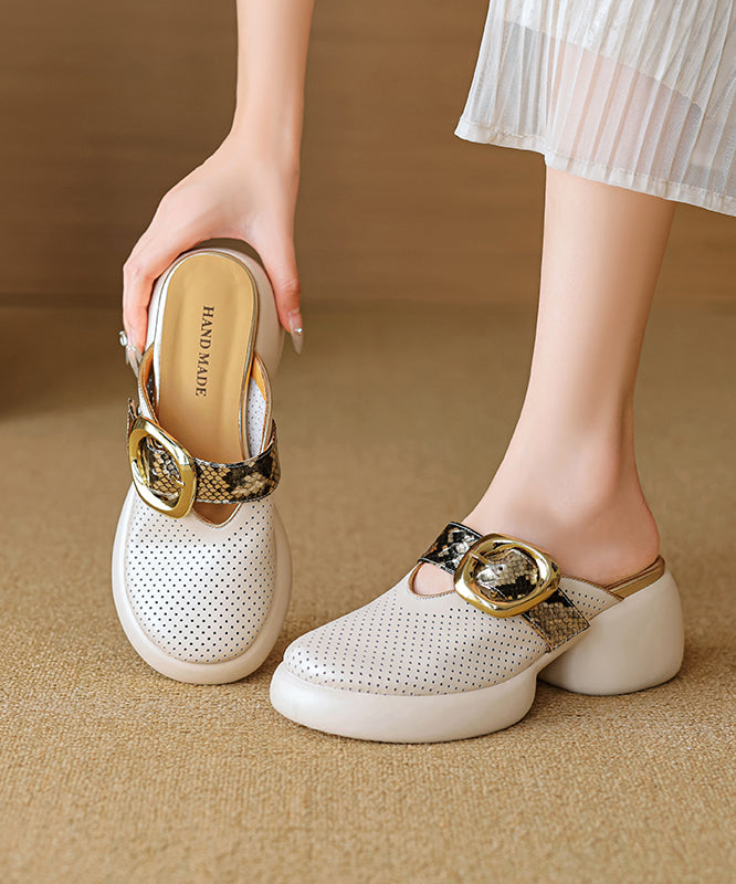 Apricot Platform Cowhide Leather 2025 Hollow Out Slide Sandals