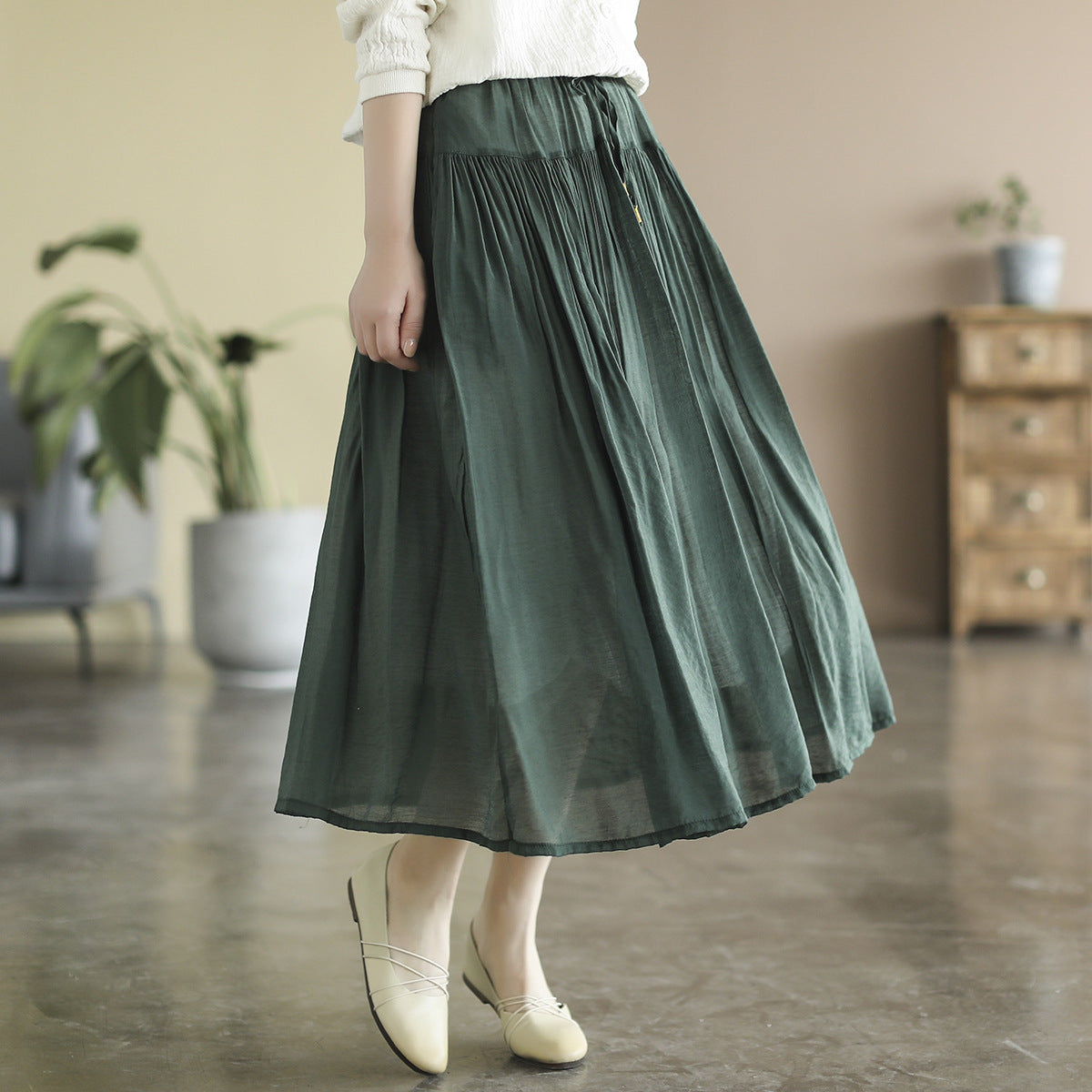 Cozy Solid Cotton LInen Retro A-Line Pleated Skirts