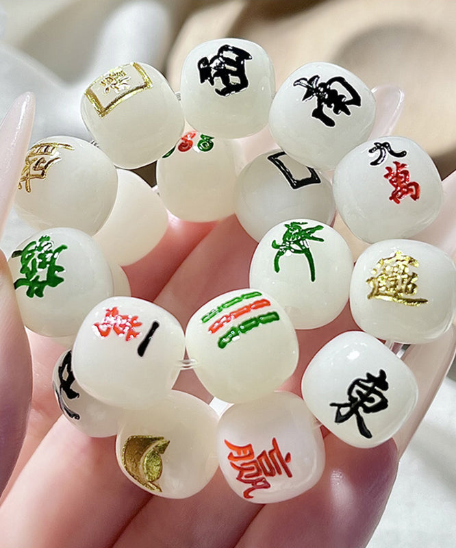 Chic White Alloy Buddhist Bead Mahjong Chain Bracelet