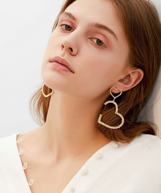 Sparkling Double Heart Shape Design Zircon Drop Earrings
