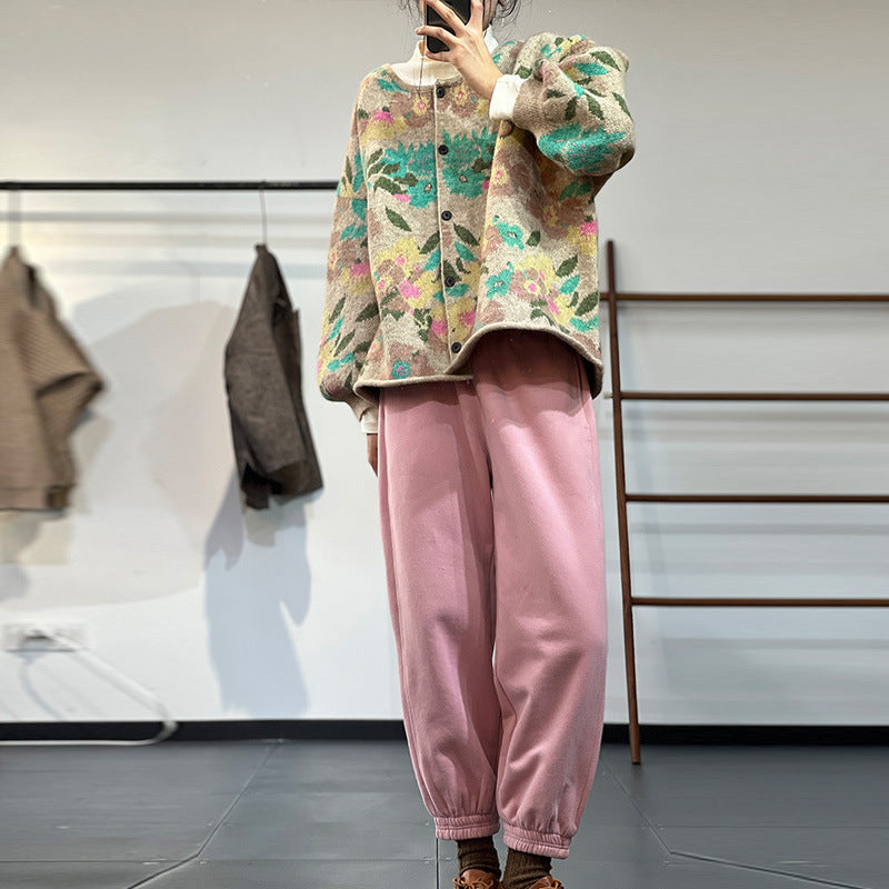 Elegant Warm Single-Breasted Sweater in Jacquard Knit