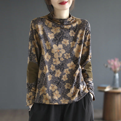 Artistic Print Knitted Vintage Floral T-Shirt