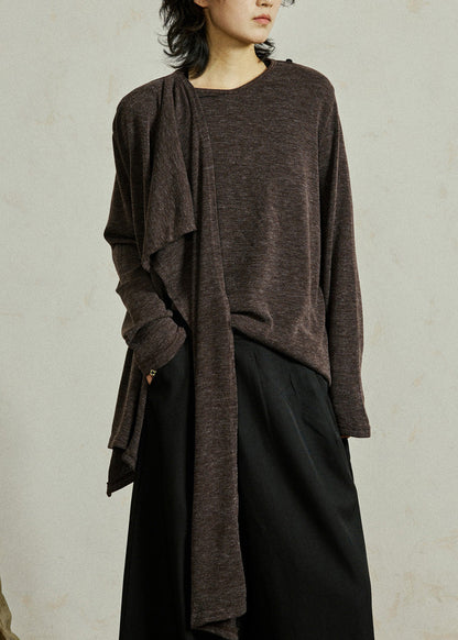 Coffee O-Neck Cozy Solid Cotton Top Fall