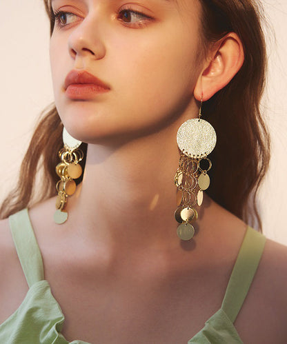Elegant Gold Sequins Tassels Exaggeration Gold Plated Drop Earrings