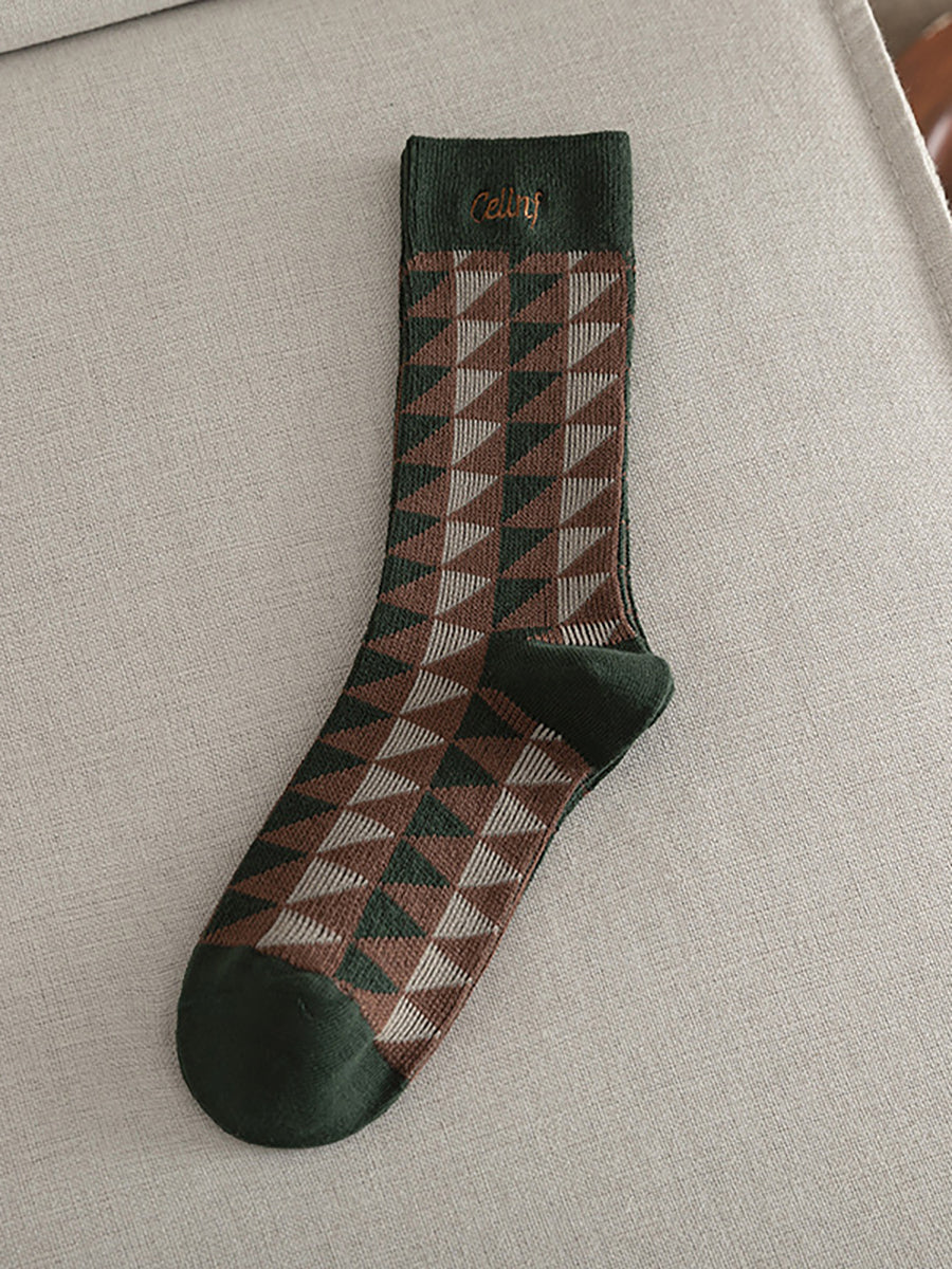5 Pairs Women Vintage Mid Tube Striped Cotton Socks