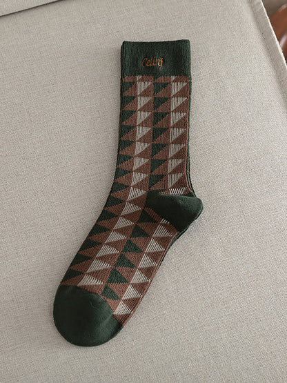 5 Pairs Women Vintage Mid Tube Striped Cotton Socks