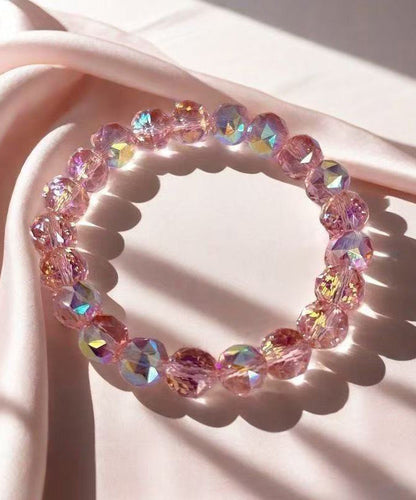 Handmade Weave Pink Crystal Chain Bracelet
