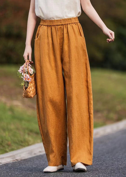 Plus Size Caramel Oversized Pockets Linen Pants Summer