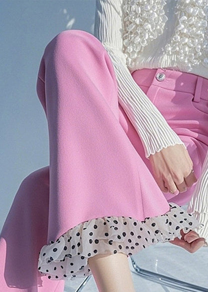 New Pink Dot High Waist Patchwork Flare Bottoms Spring