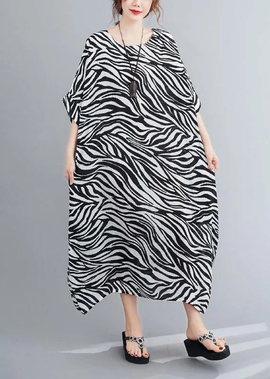 Handmade striped dresses o neck Batwing Sleeve loose summer Dress