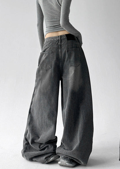 DIY Grey Asymmetrical Rivet Denim Harem Pants Fall