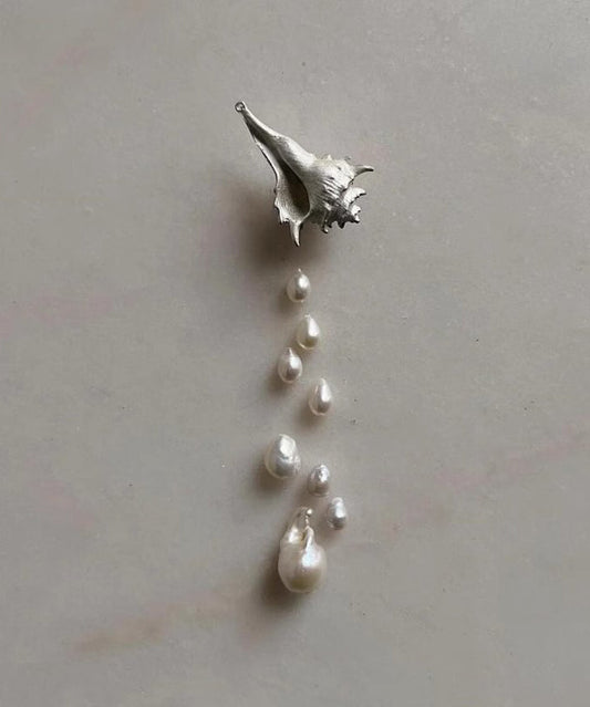 Chic Silk Sterling Silver Rver Snail Pearl Tassel Drop Earrings