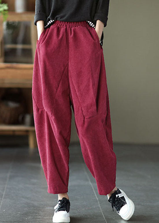 Italian Red Pockets Patchwork Corduroy Pants Trousers